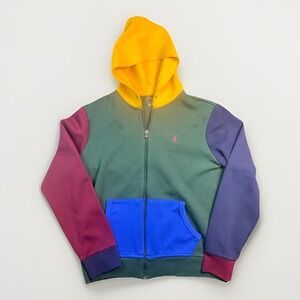Polo Ralph Lauren Colorblock Full Zip Jacket Mens S/M Green Blue Burgundy Hoodie